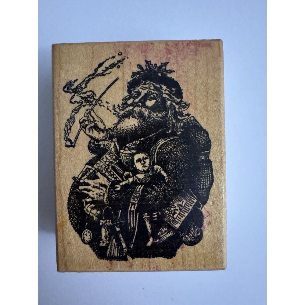 SANTA CLAUS St. Nick PIPE SMOKE TOYS card front PSX Holiday F-301 Rubber Stamp